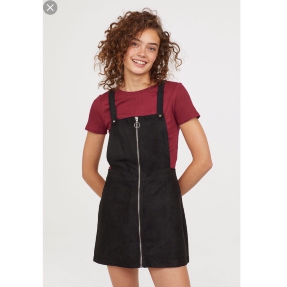Pinafore jumper/ overall dress. Black suede NWT